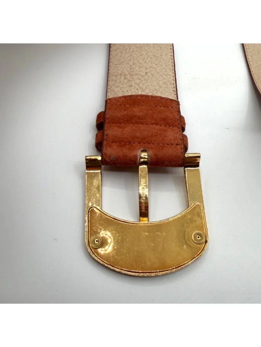 Vintage Cipriani Burnt Orange Genuine Suede Wide Belt Floral Brass Buckle Size M